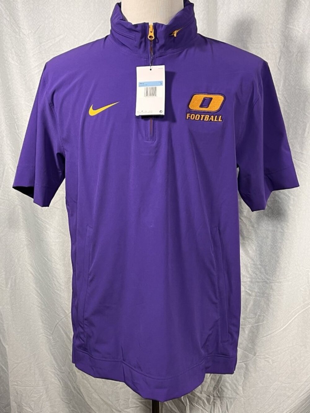 Nike Coaches 1/4 Zip Hooded Short Sleeve Jacket Purple Gold “O Football” Mens M